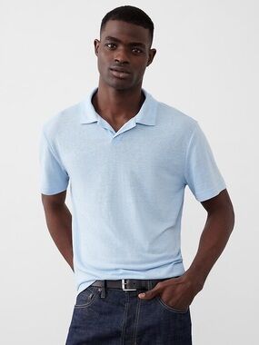 Banana Republic Men’s Linen Light Blue Short Sleeve Polo